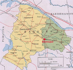 Map showing the location of Bishnupur